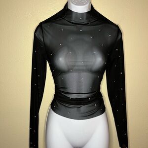 Elegant Black Sheer Top with Rhinestone Accents